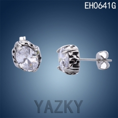 Hot big zircon setting stainless steel ear stud earring in stock