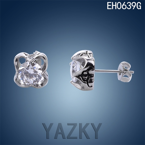 Flower big diamond stainless steel shiny ear stud earring