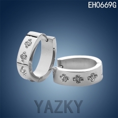 Fashion stainless steel earring-Steel color flower shape zircons