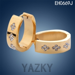 Fashion stainless steel earring gold palted flower shape zircons