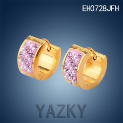 Fashion stainless steel earring-gold color with purple zircons