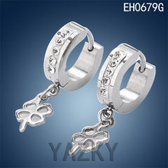 Fashion stainless steel earring with four leaf clover pendant