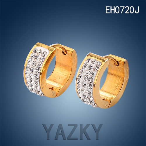 Fashion stainless steel gold plated earring  with yellow zircons