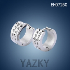Fashion stainless steel circle earring with white zircons