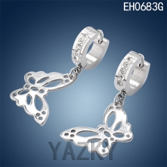 Fashion stainless steel earring with with butterfly pendant