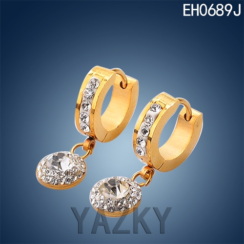 Fashion stainless steel earring with zircon pendant