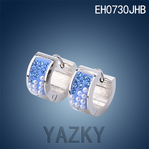 Fashion stainless steel earring with blue crystal and imitation pearls
