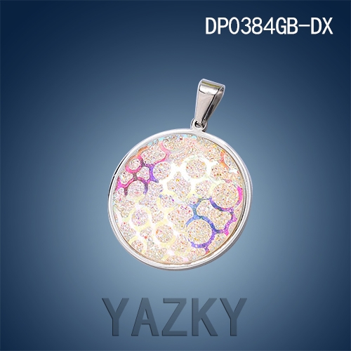 Stainless steel pendant  with shiny crystal stone