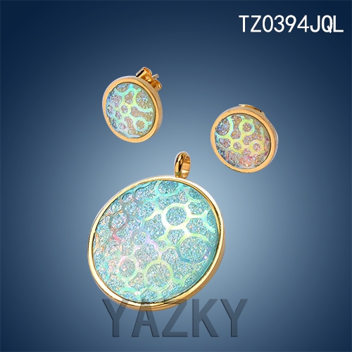 Stainless steel jewelry set circle shape with bright crystal stone earrings pendant