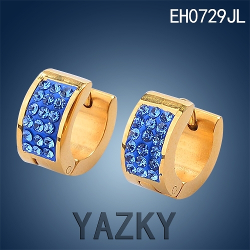 Fashion stainless steel circle earring gold color with blue zircon