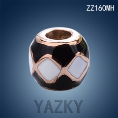 Stainless steel charm bead with blacek and white enamel
