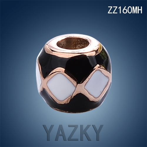 Stainless steel charm bead with blacek and white enamel