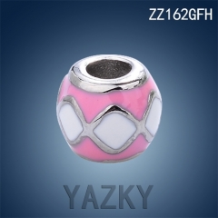 Stainless steel gold plated charm with pink and white lip shape enamel
