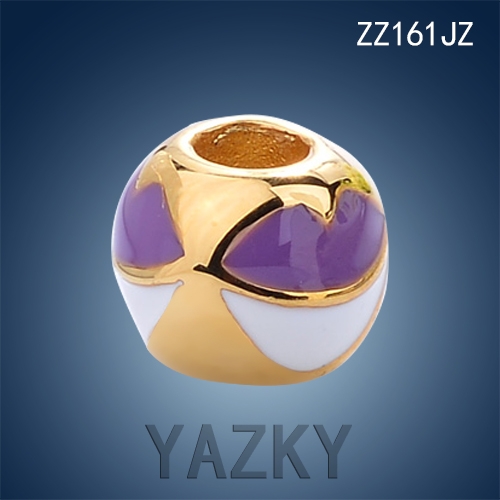 Stainless steel gold plated charm with purple and white lip shape enamel