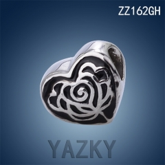 Stainless steel charm heart shape with flower pattern bead