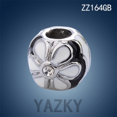 Stainless steel charm bead for bracelect with flower shape enamel