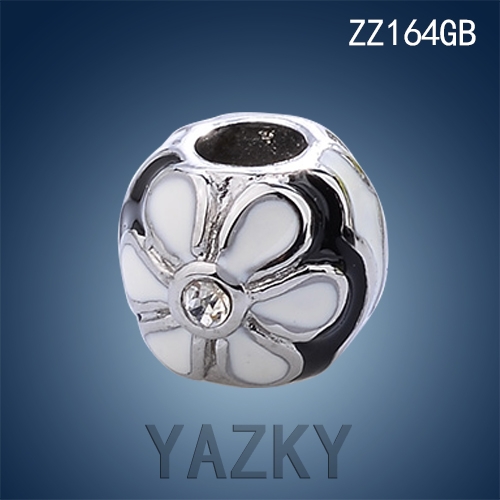 Stainless steel charm bead for bracelect with flower shape enamel