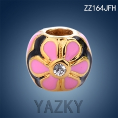 Stainless steel charm bead for bracelect with flower shape enamel