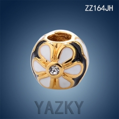 Stainless steel charm bead for bracelect with flower shape enamel