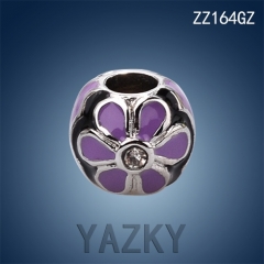 Stainless steel charm bead for bracelect with flower shape enamel
