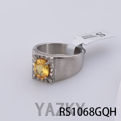 Big yellow stone stainless steel men's ring