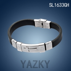 Stainless steel and black rubber bracelet for man