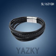 Stainless steel and PU leather bracelet for man