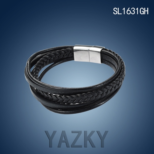 Pulsera de acero inoxidable y PU para hombre