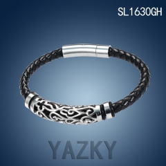 Stainless steel and PU leather bracelet