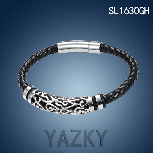 Stainless steel and PU leather bracelet