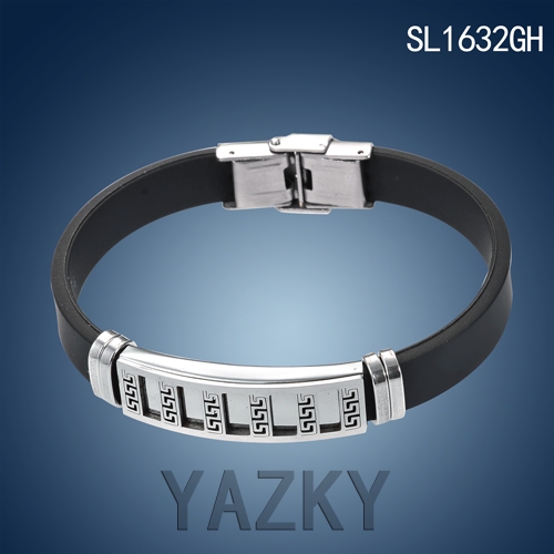 Stainless steel and black rubber bracelet for man