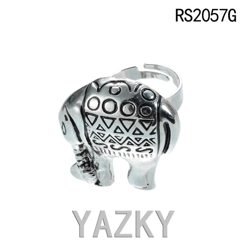 Asian elephant antique stainless steel ring