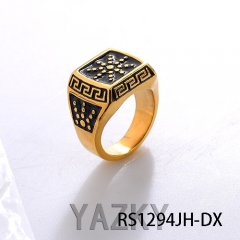 Gold plated antique stainless steel men's ring