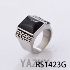 Stainless steel big stone men's ring