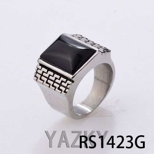 Stainless steel big stone men's ring