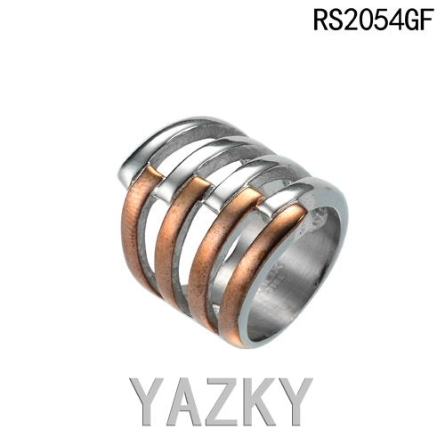 Gold and steel color stainless steel long ring