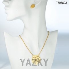 Gold plated life of tree necklace and earring in stainless steel jewerly set