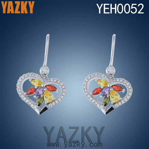 S925 silver earring heart design multi-color zircon earring