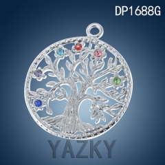 Stainless steel tree with colorful zircon stone pendant