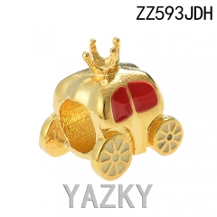 Crown and carriage 18K gold plating stainless steel bead charm