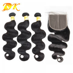 Body Wave Hair Bundles With HD Transparent Lace Closure Plus Virgin Human Hair