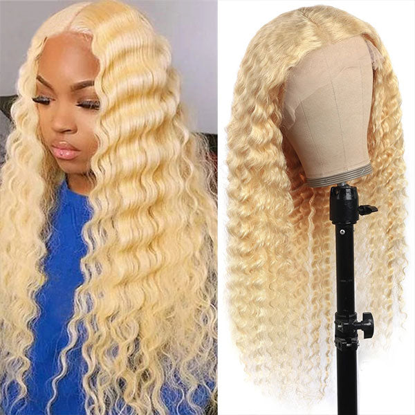 Blonde Lace Front Wigs Deep Curly Body Wave Straight Color #613 Wigs 180% Density Transparent Human Hair Wigs With Natural Hairline