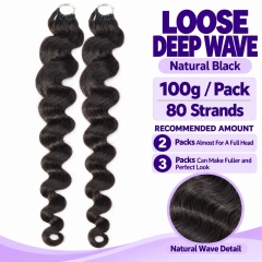 Lightweight Full & Soft Pre-Looped Human Hair Extensions Loose Deep Wave Miracle Knots Crochet Hair for Boho Braids | Crochet Weaves | Fulani Braids |