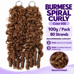 #30 Auburn Brown Reusable Burmese Spiral Curly Crochet Human Hair for Boho Braids Pre-Separated Miracle Knots