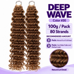 #30 Medium Auburn Color Deep Wave Lightweight Pre-Looped Virgin Human Hair Easy-to-Install Crochet Hair Extensions