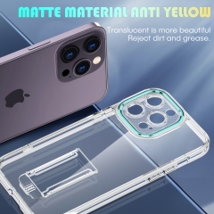 Anti-Yellow Clear Soft TPU Hard PC For iPhone 14 13 12 11 Pro Max Series With Kickstand And Camera Lens Protection Phone Case