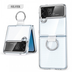 OMEVE Ultra Thin Tough Ring Case for Samsung Galaxy Z Flip4 Hard Crystal Clear PC Back Cover Cases for Samsung Z Flip 4