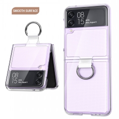 Transparent folding ring buckle refreshing translucent Anti-scratch light weigh hard pc+pvc phone case for samsung z flip 3