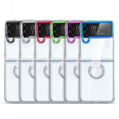 Geili Hot Selling For Samsung Galaxy Z Flip 3 4 Color Border Transparent Anti Fall Phone Case Cell Phone Etui With Rings