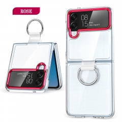 Transparent Acrylic phone case for samsung flip 4 case with Ring scratch resistant PC phone cover for flip 3 in stock